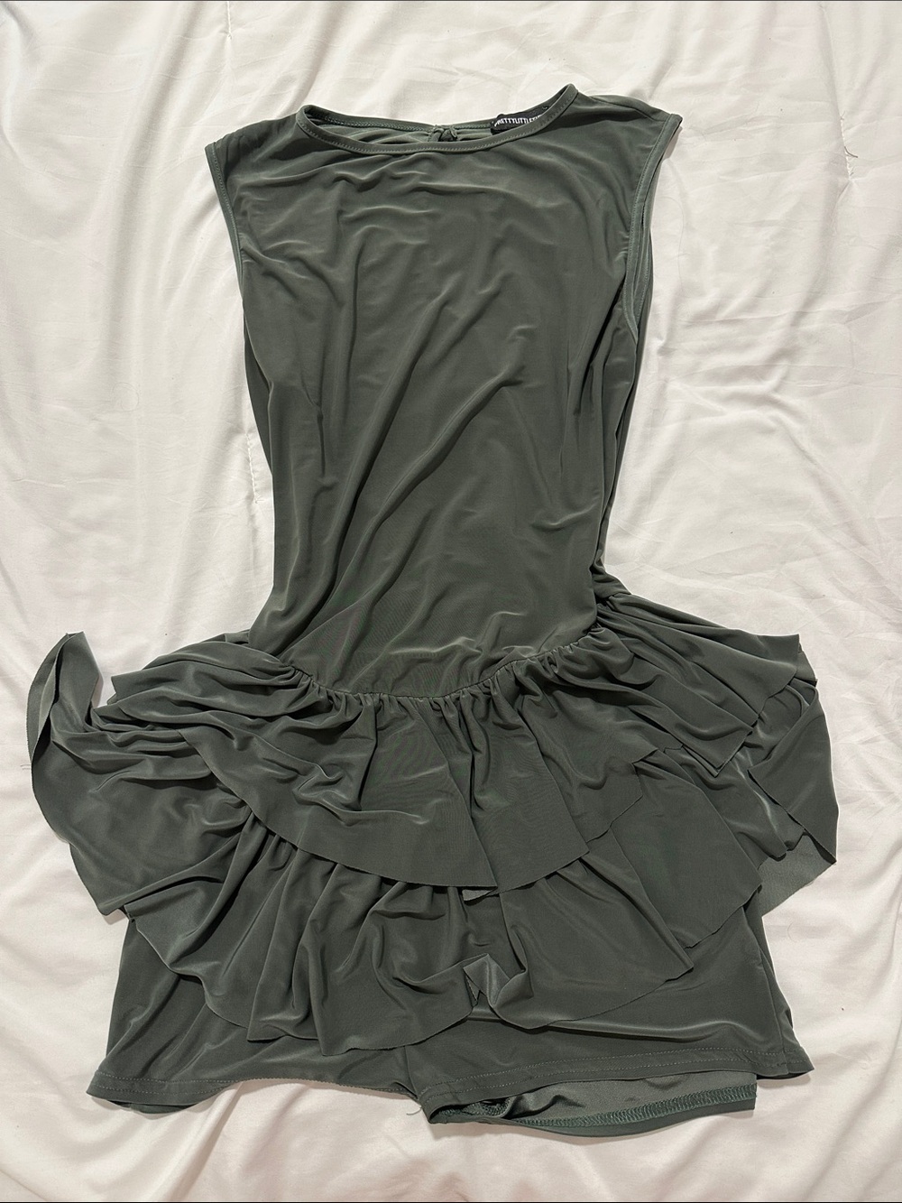 PrettyLittleThing Olive Green Sleeveless Ruffle Romper Dress